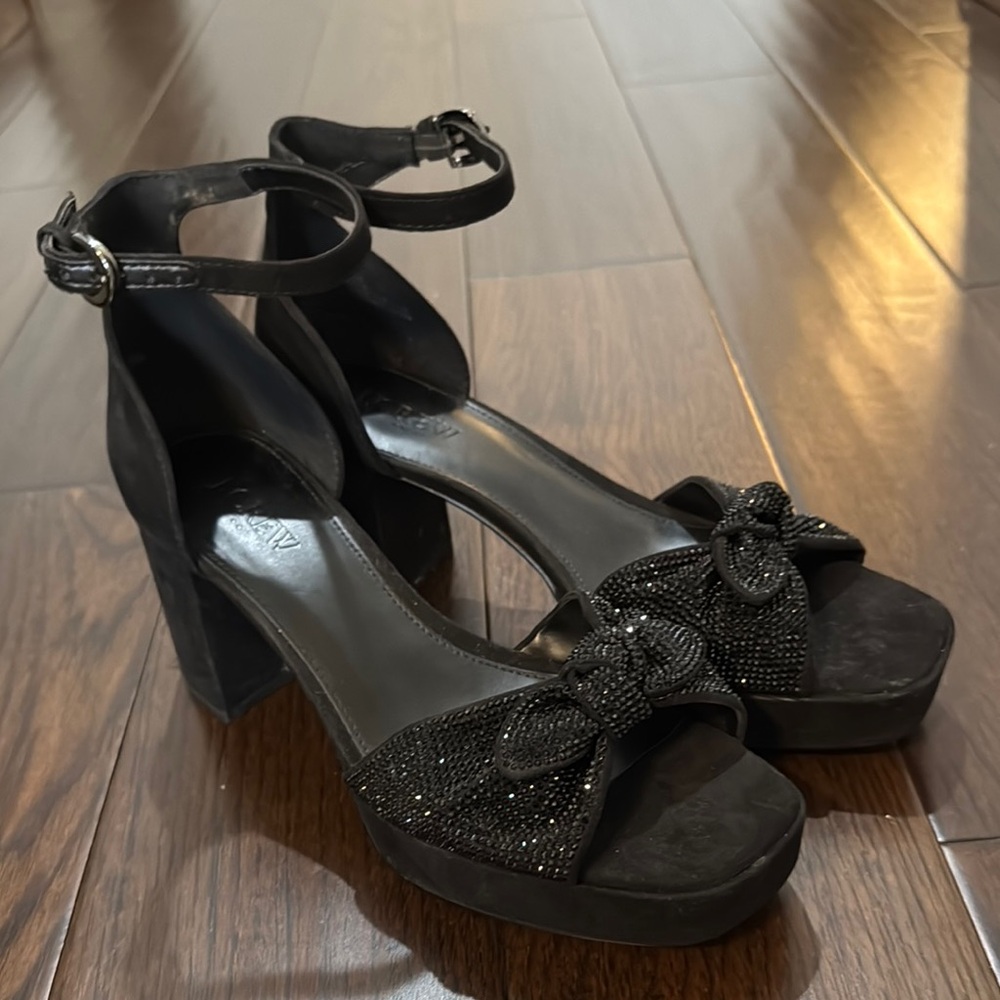 J. CREW Black rhinestone bow platform heels size 7.5
